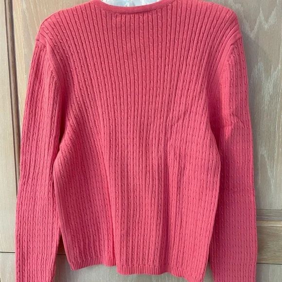 Irresistibles Coral Cotton Cardigan Sweater with Mini Cables - Picture 2 of 2